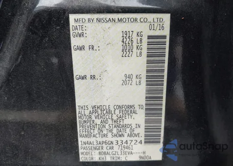 2016 Nissan Altima 2.5 S from USA, damaged, VIN 1N4AL3AP6GN334724